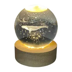 Night Light Ball Whale 3D Crystal Night Light Night Light Decor Lamp Cool Space Lamp Planet Model Nightlight Art Gifts Globe