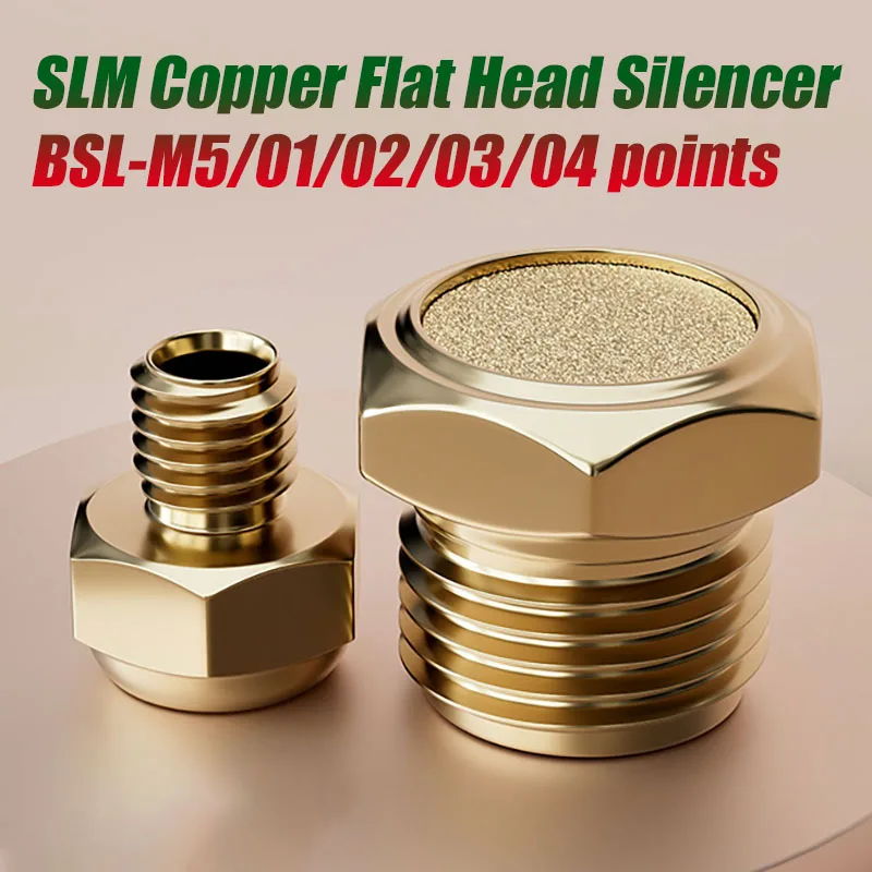 Pneumatic Joint Solenoid Valve Silencer SLM Copper Flat Head Silencer Bsl-M5/01/02/03/04 points Flat Head 4 Pc