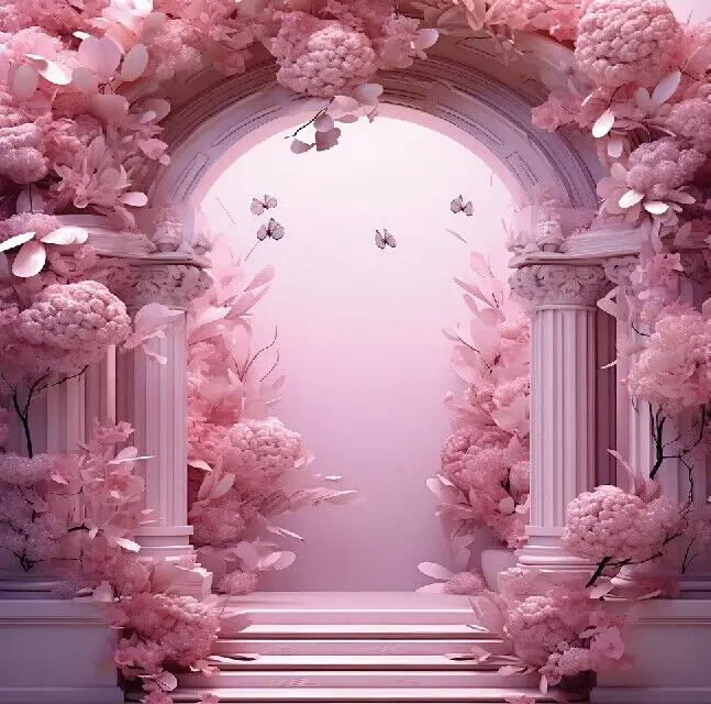 8x8ft Roze Bloemen Bloemen Boog Muur Liefde Bruiloft Valentijn Frame Custom Foto Achtergrond Naadloze Vinyl 240Cm X 240Cm