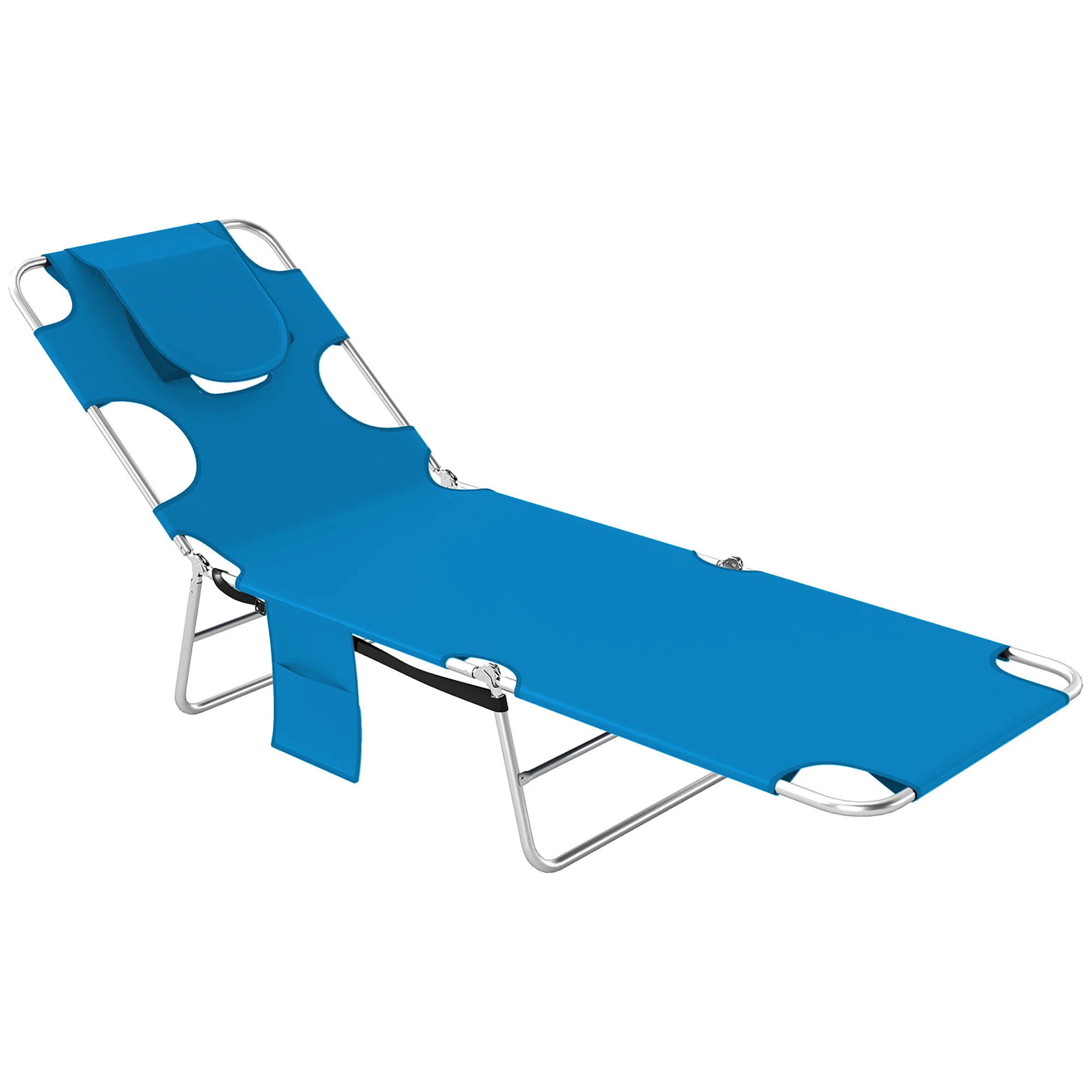 Outdoor Recliner Chair Portable Adjustable with Face Groove Light Blue