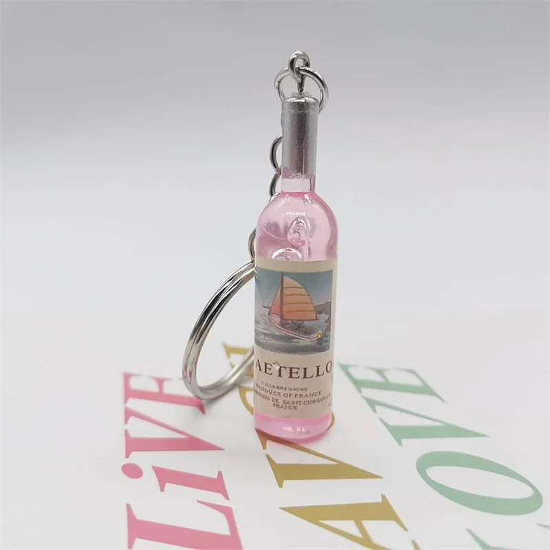 Simulation Harz Bier Wein Flasche Schlüsselbund für Frauen Männer Mode Auto Tasche Schlüsselring Anhänger Beitritt Schmuck Geschenk Großhandel 2025 – Detail 8