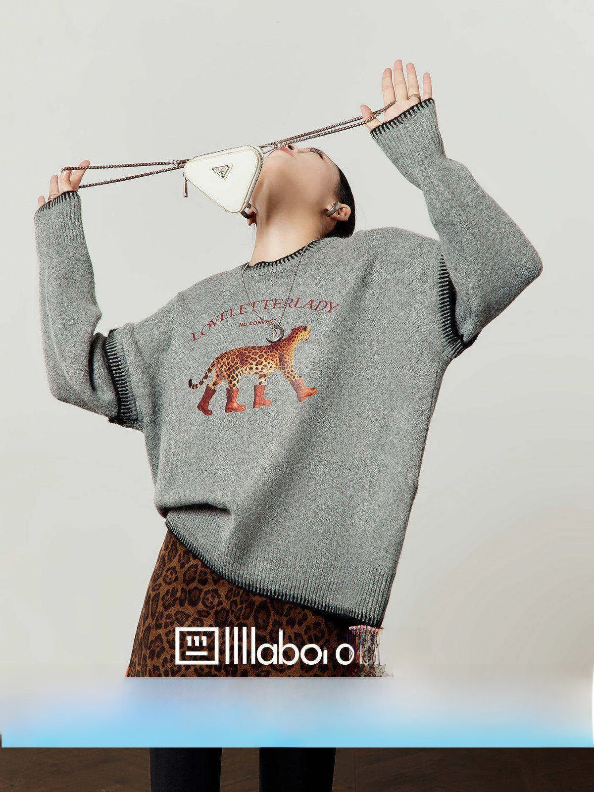 

Вязаный свитер с леопардовым принтом для женщин, весна 2026, новый, в стиле пэчворк, винтажный, с длинными рукавами, модный