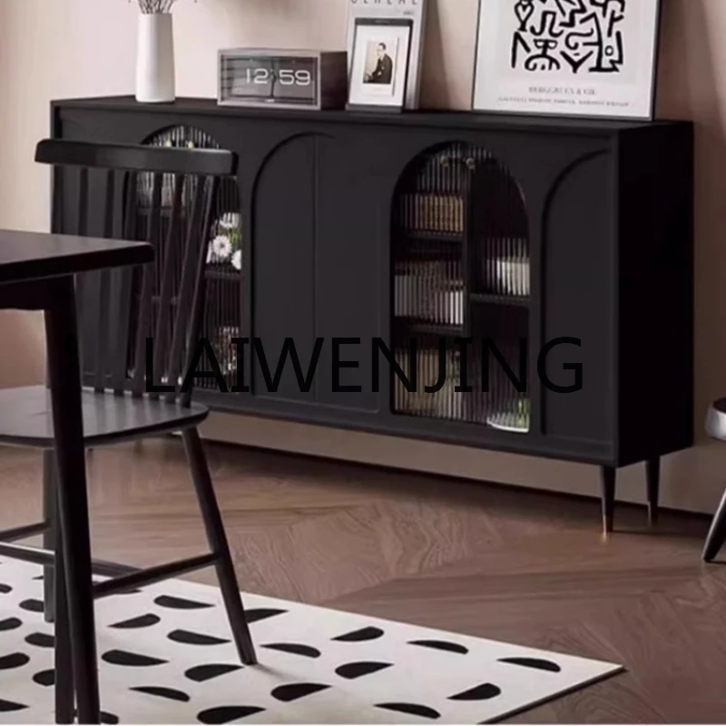 RWJ Sideboard Cabinet Decorative Tea and Wine Wall Ultra-Thin Wind Black Cabinet