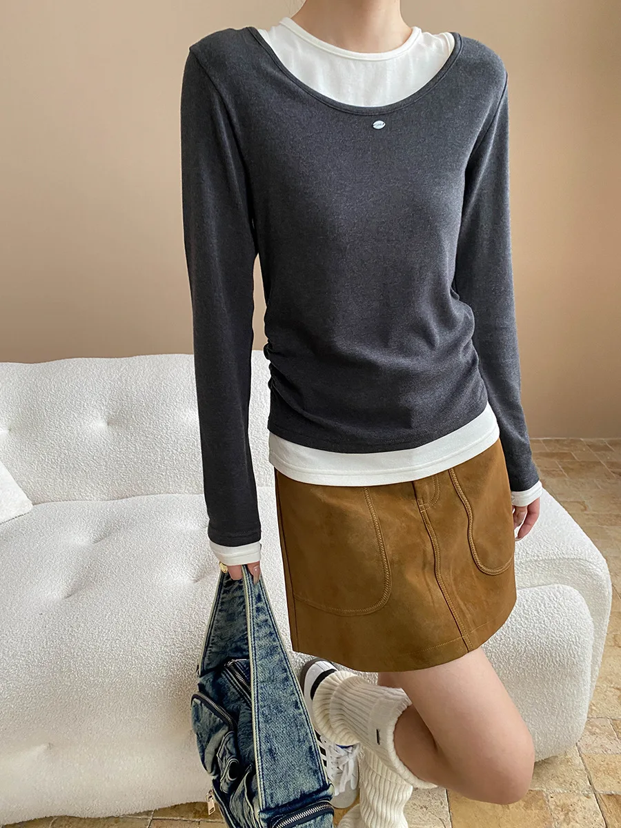 

Autumn new women sweater top splicing slim fit T-shirt