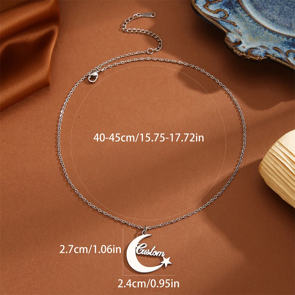 QIMING Customized Crescent Moon Pendant Name Necklace For Women Stainless Steel Necklaces Engagement Gift