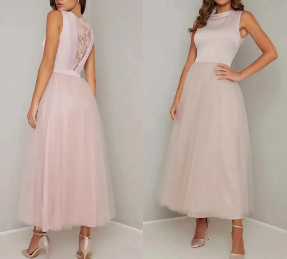 Abito rosa per la madre della sposa a-line 2025 Gioiello in pizzo sul retro alla caviglia Abiti da festa di nozze in tulle di raso Robe De Soiree