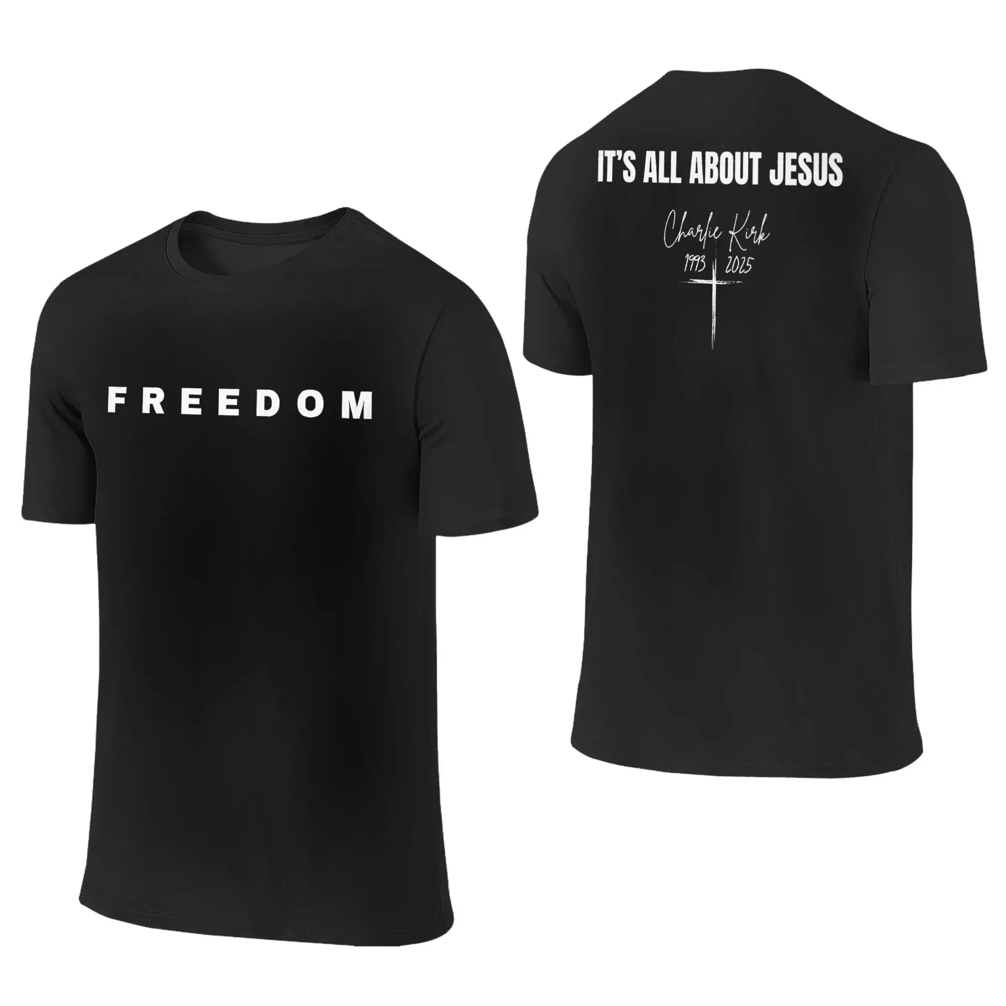 Men Women All About Jesus Charlie Kirk RIP T Shirts Rest in Peace Clothing Casual Short Sleeve Tees 2-sided Graphic T-Shirt