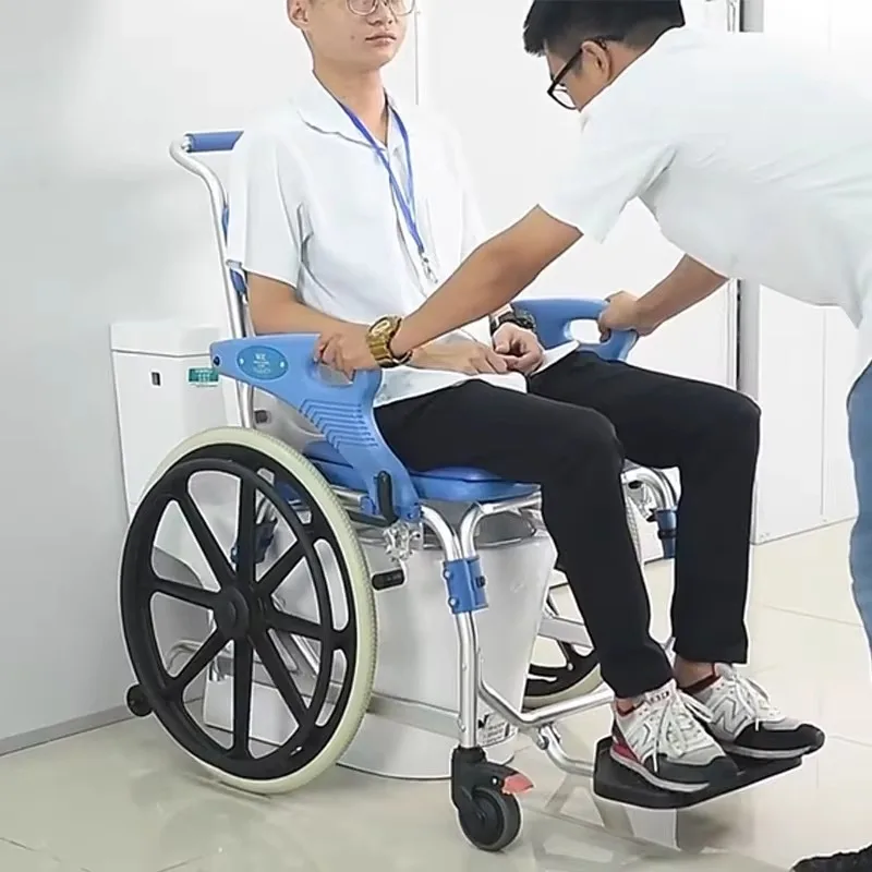 

2026 Aluminum Alloy Wheelchair Folding Lightweight With Seat Toilet Multi Functional Portable Cart Bathing Chair Wheelchair