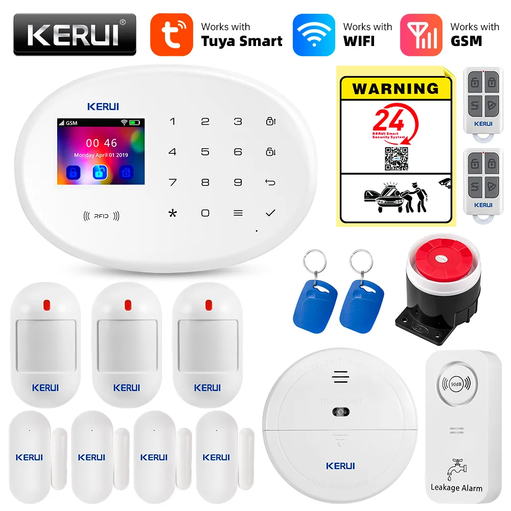 KERUI W202 Alarm System Home Security WIFI GSM Home Wireless APP Remote Control 2.4 Inch Screen Burglar Alarm with Motion Sensor