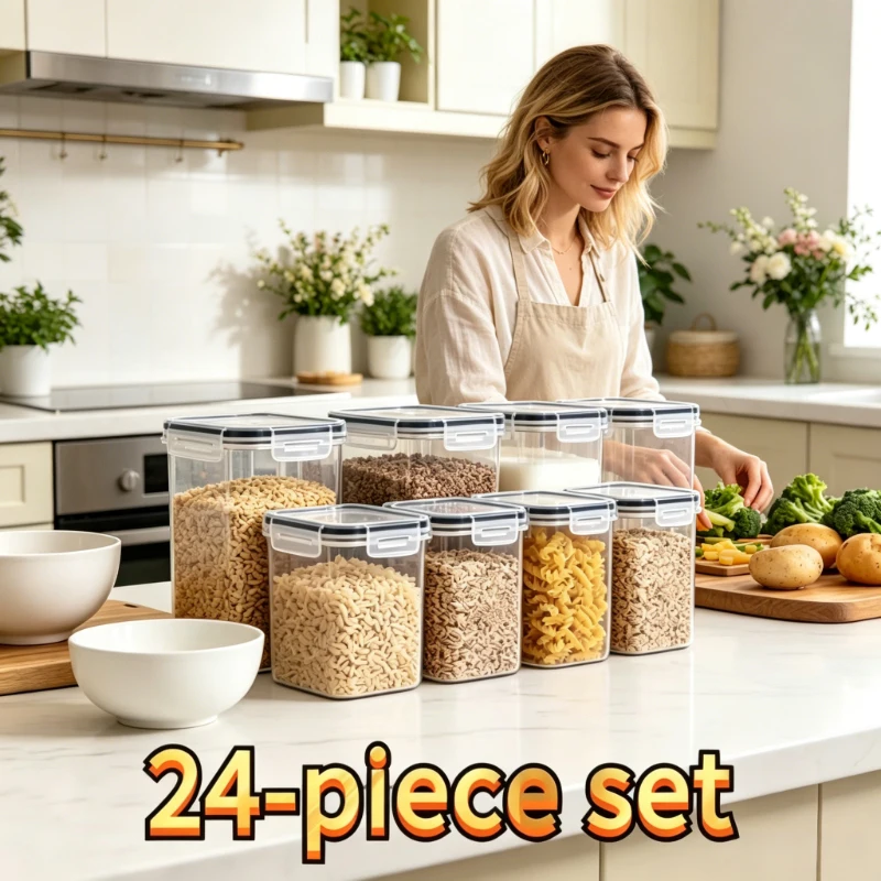 

24 Pieces Household Storage Box with Lid, Airtight Waterproof Sundries Organizer, Portable Plastic Case for Daily Home Tidying
