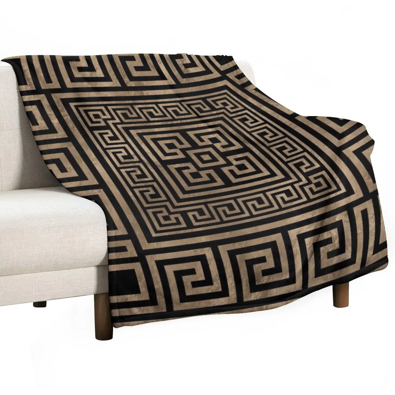 

Greek Key Ornament - Greek Meander -Gold on Black Throw Blanket Quilt Blanket Blankets For Sofas