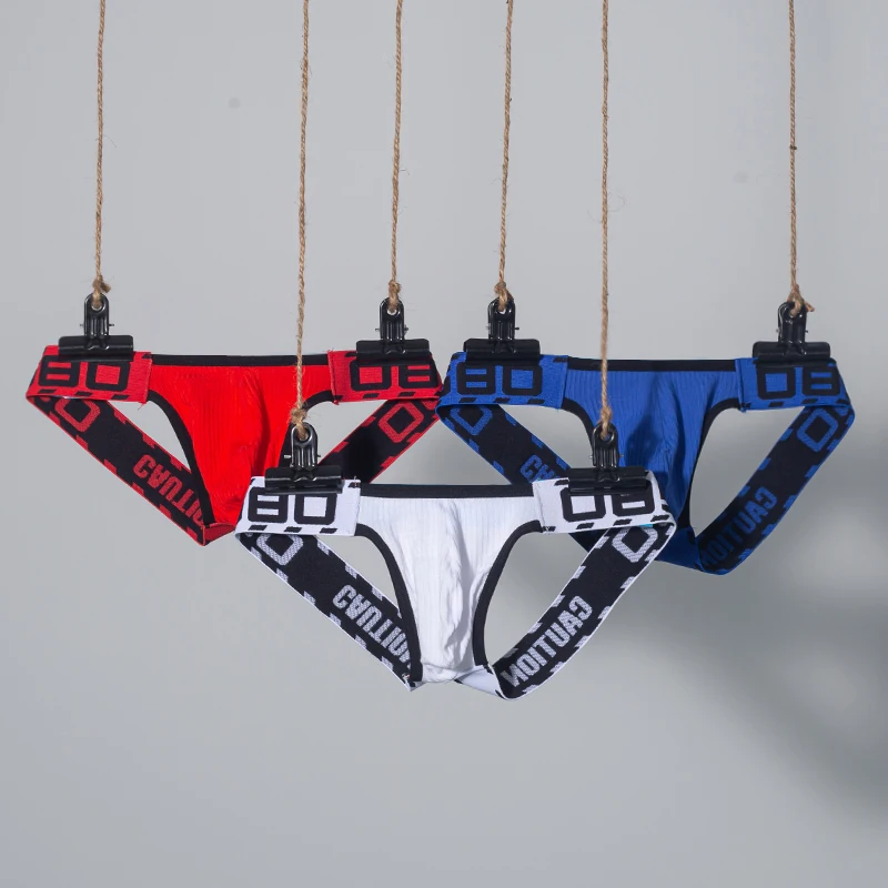 

3Pcs Mixed Colors Sexy Men's Thong Low Waist Cotton Underwear Hip Lifting Bikini with Double Thong Design