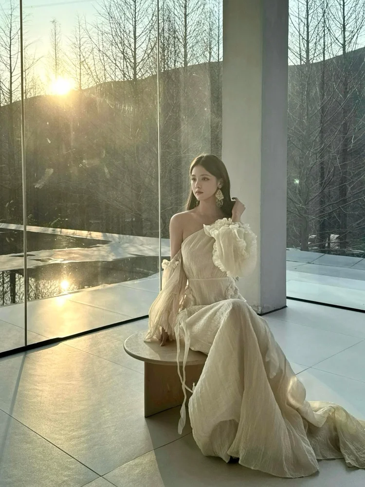 

Ele Slimming Off-oulder Dr Morning Robe Sle Beautiful Fairy Skirt Long Gown for Wedding Par Date Ele