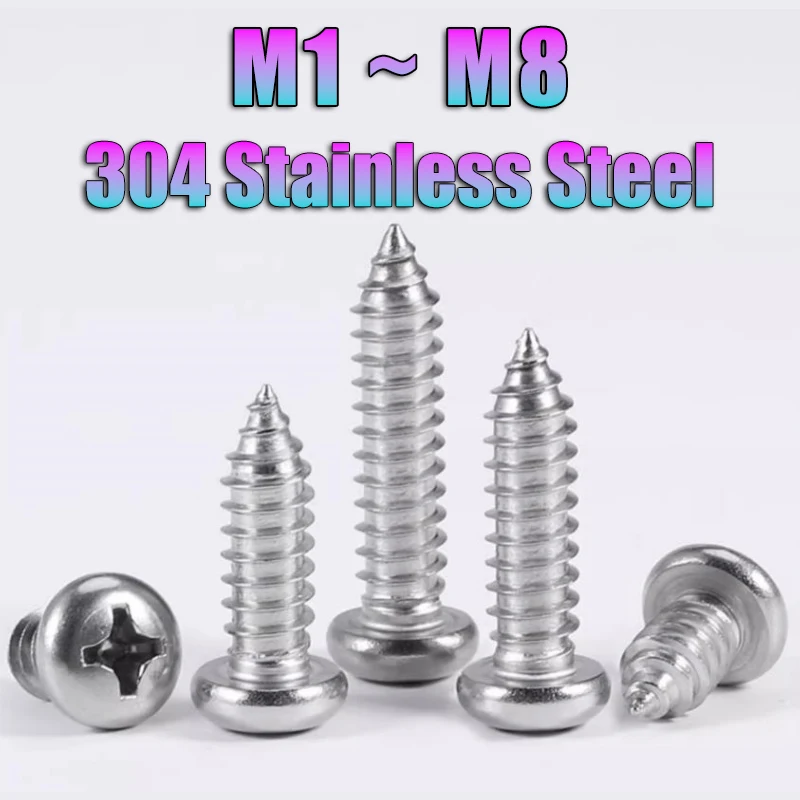 

Cross Phillips Round Pan Head Self-tapping Screw M1~M2 M2.2 M2.6 M3 M4 M4.2 M5 M6 M8 304 Stainless Steel Wood Screws Marine