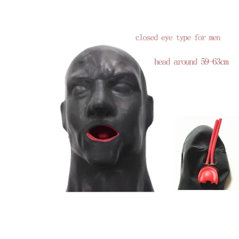 Hot 3D Man Latex Hood with 15CM Long Nose Tube Red Teeth Gag Rubber Mask Close Eyes / Open Eye  2 Version