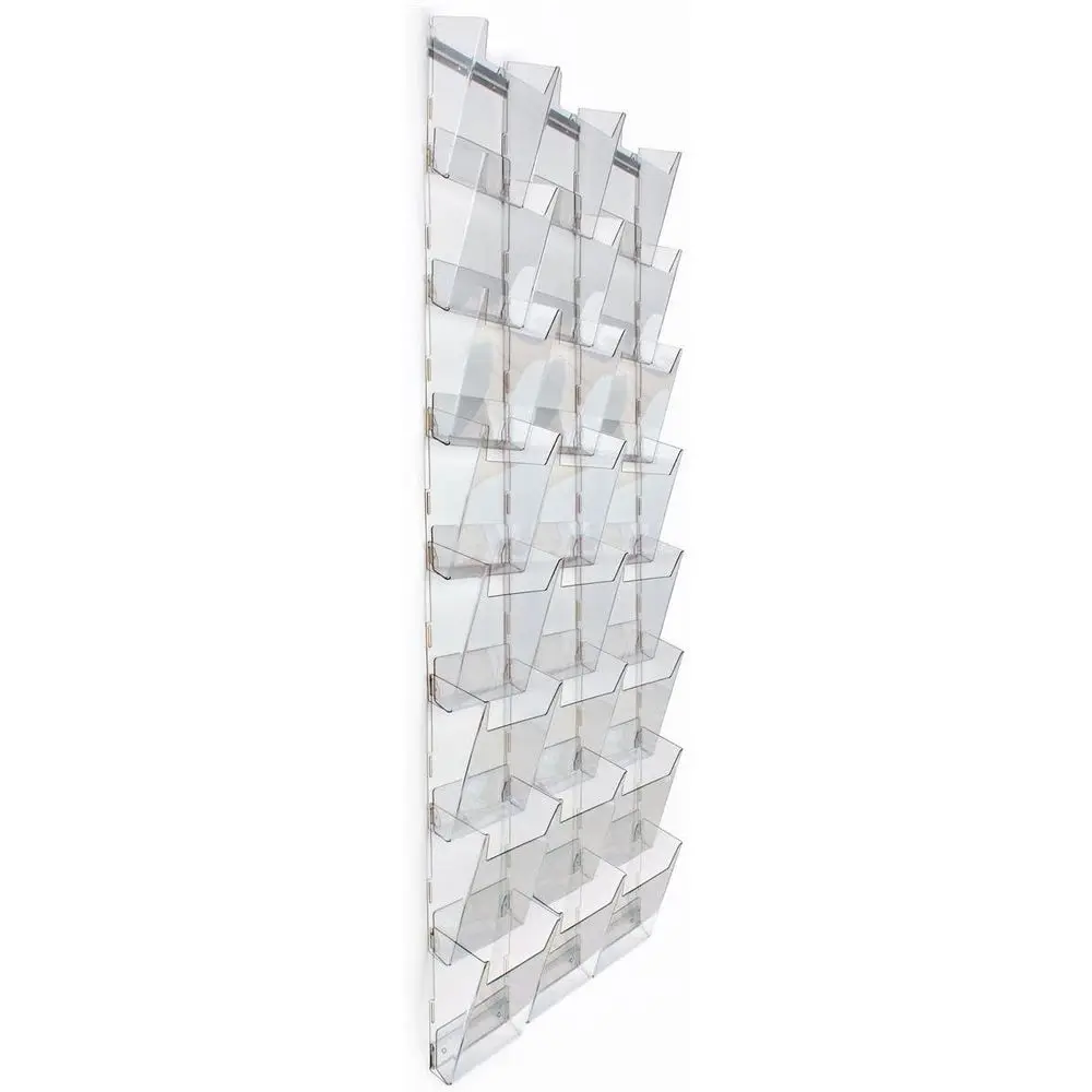 

3-Column Clear Acrylic Wall-Mounted Magazine Rack with 24 Pockets for Full View Storage