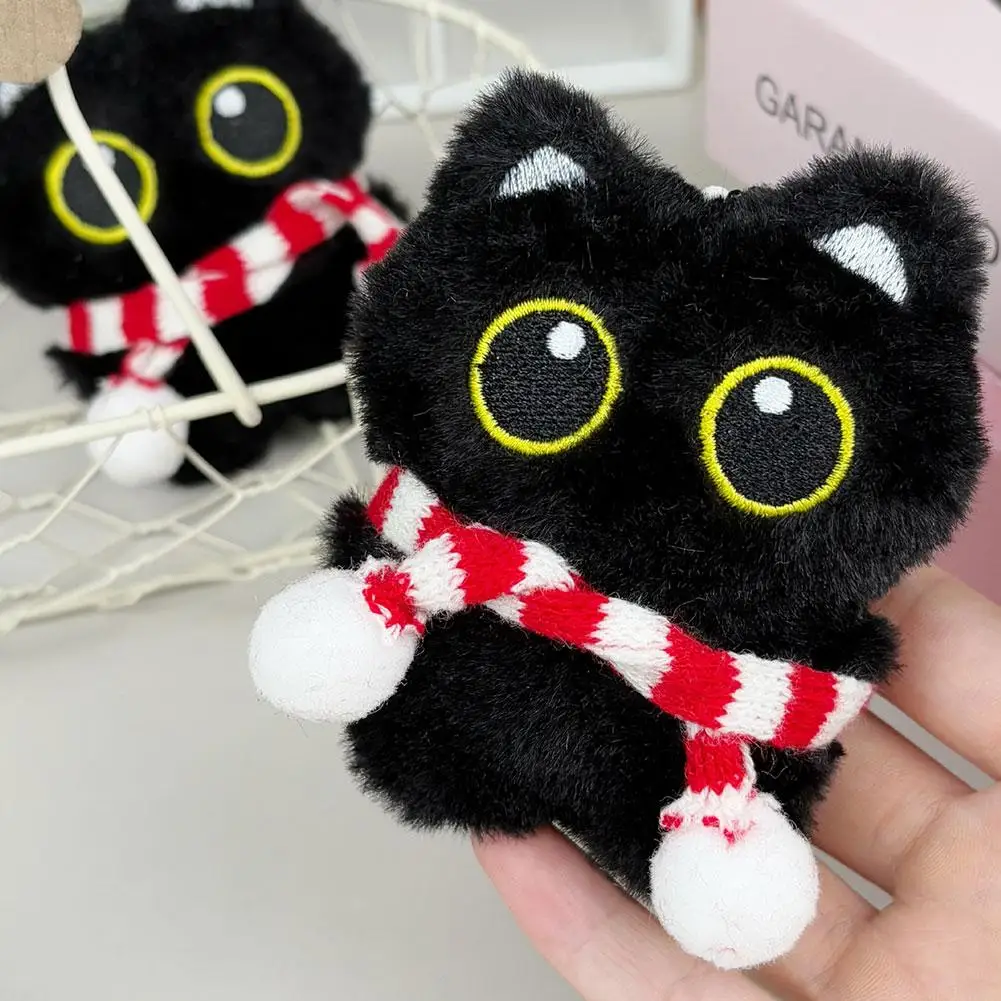

Cute Black Cat Plush Pendant Keychain Pilot Little Black Cat Hanging Backpack Keychain Creative Cat Plush Phone Keychain Gift