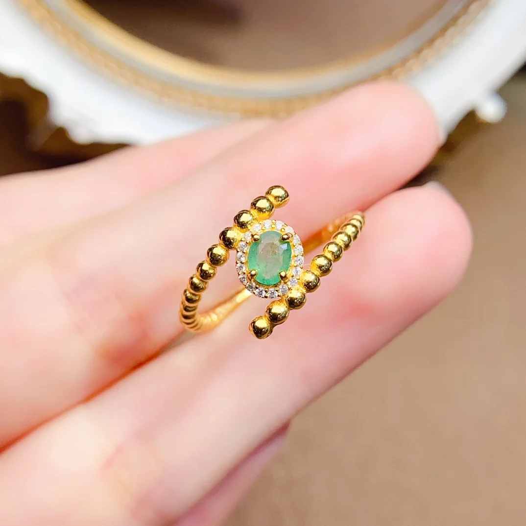 

4*5mm Natural Emerald Ring S925 Sterling Silver Certificate Fashion Design Fine Fashion Charm Weddings Jewelry for Women FS