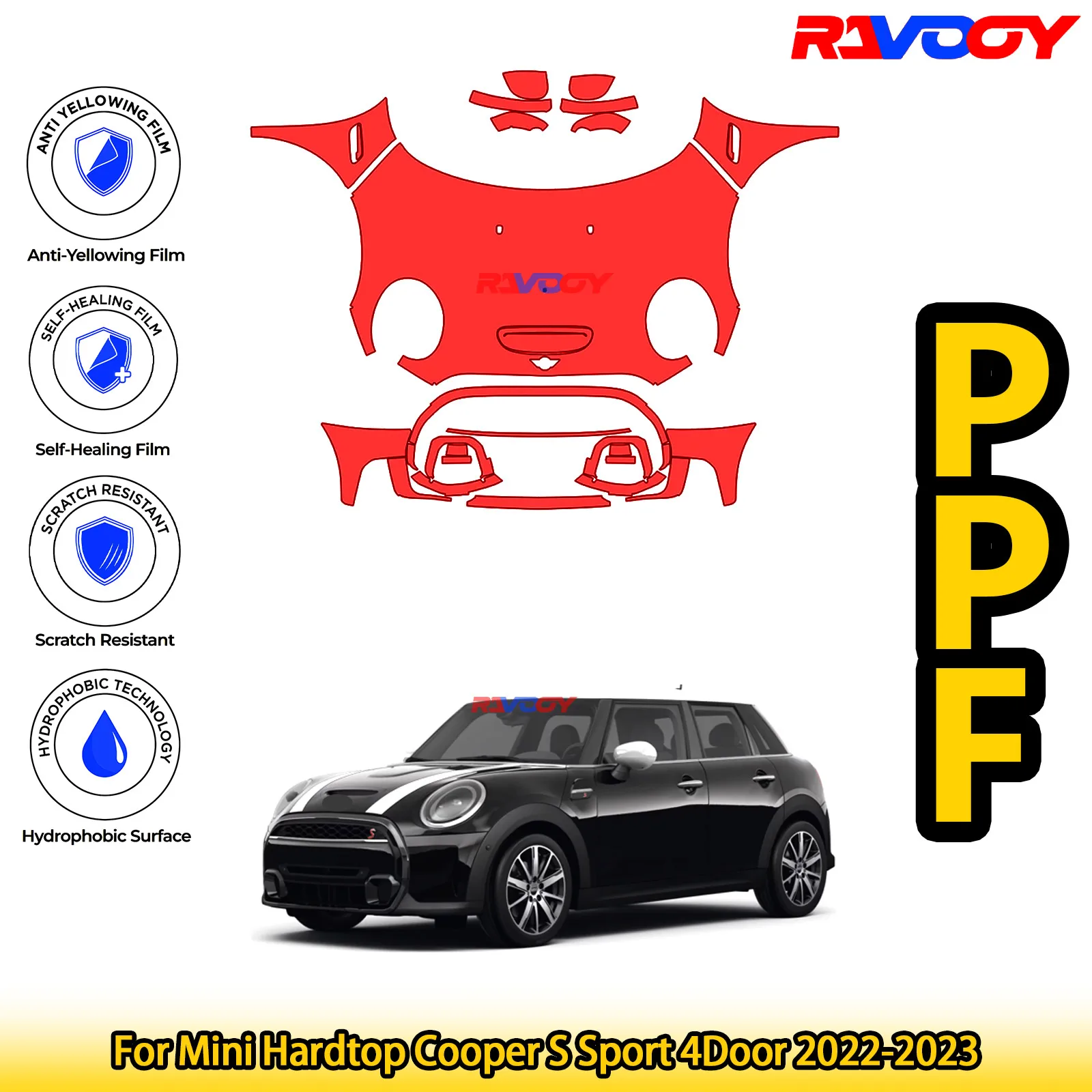 

Для Mini Hardtop Cooper S Sport 4Door 2022-2023 глянцевая матовая черная предварительно вырезанная передняя пленка PPF комплект защитной пленки для краски