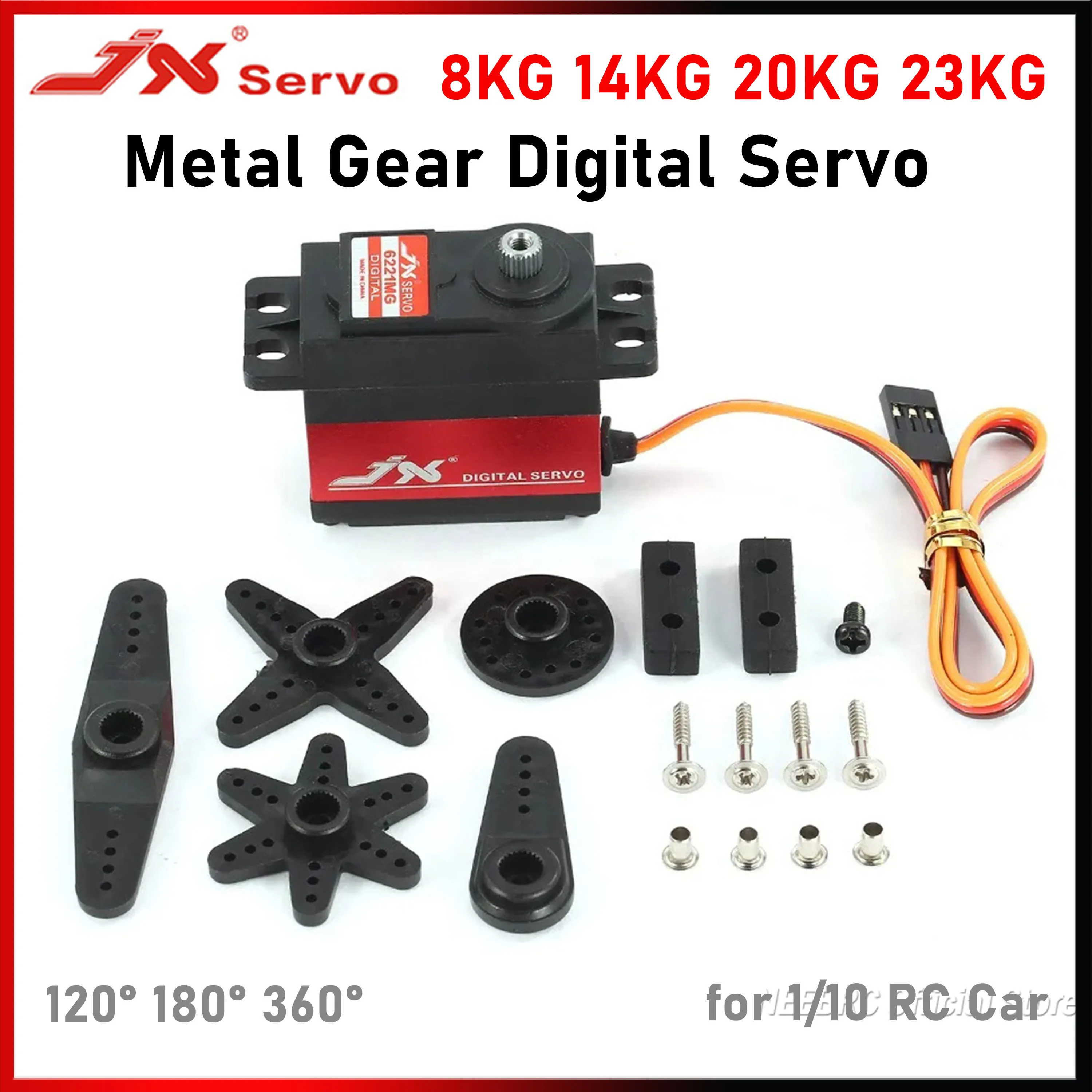 JX 8KG 14KG 20KG 23KG Servo 120° 180° 360° Standard Metal Gear Motor for 1/10 RC Drift Car Buggy Crawler Model Plane Boat Part