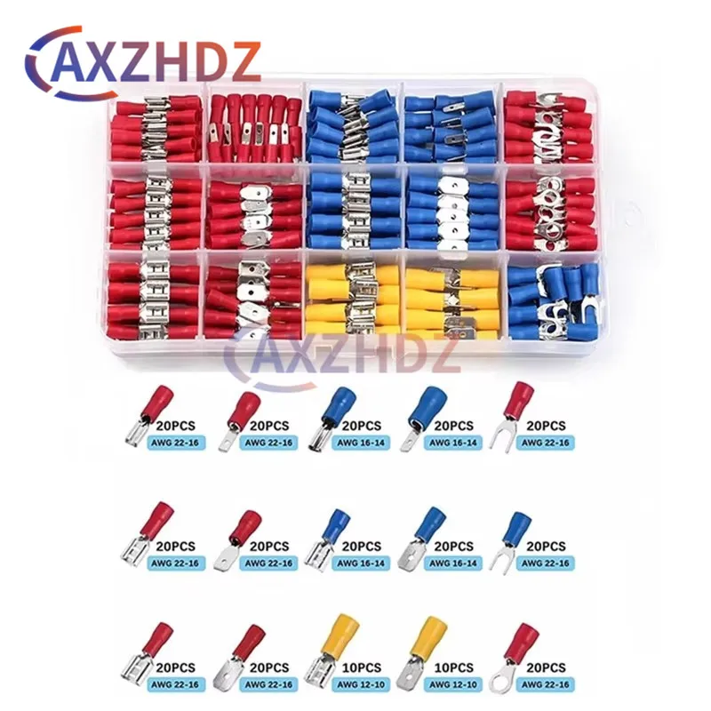 280PCS Crimp Terminal Insulated Spade Wire Connector Electrical Wiring Cable Plug Cold Pressed Quick Wiring Terminals Kits