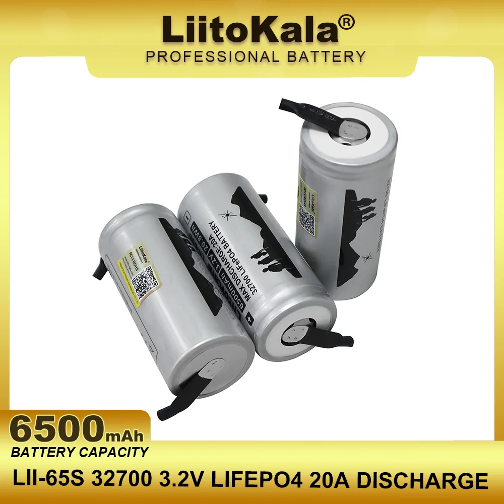 LiitoKala 3.2V LII-65S 32700 6500mAh LiFePO4 Battery 20A Continuous Discharge Maximum 55A High Power Batteries+Nickel sheets