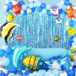 3.2*6.6 ft Wavy Tinsel Foil Fringe Curtain Photo Booth Props for Mermaid Birthday Under The Sea Party Decorations