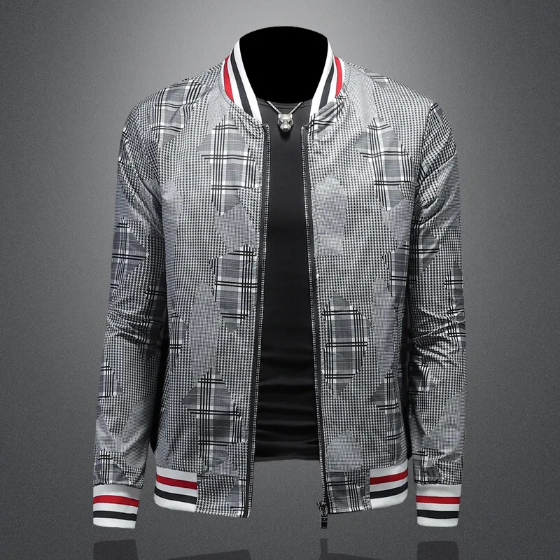 

Slim Fit Baseball Sle Jaet Men's Large Size Thin Faionable Youth Luxury Autumn New Arrival Printed Polyester Long Sv...