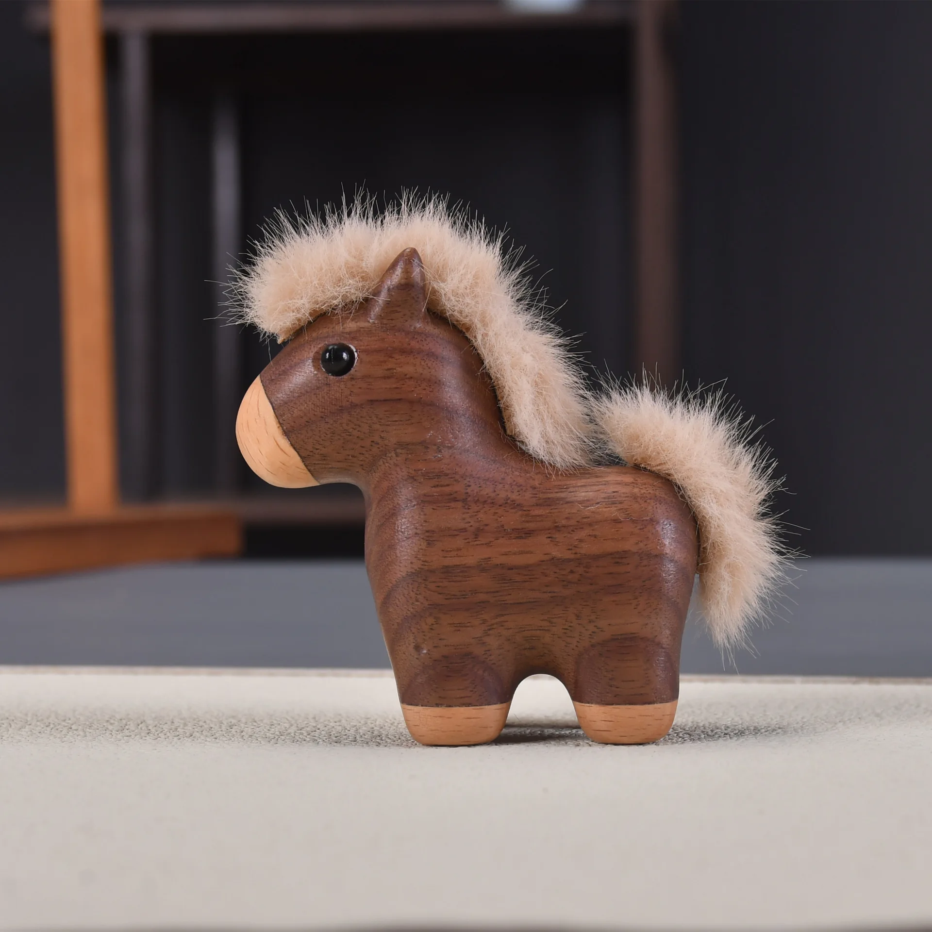 Year Of Horse Mascot Simulation Plush Wood Carved Pony Doll Cute Zodiac Horse Figurine Lucky Home Decor Souvenir Gift