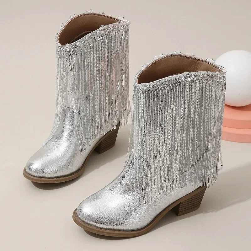 Bottes de Défilé à Glands pour Fille, Style Européen et Américain, Chic, Douce, Princesse, pour Enfant, Livraison Directe, Nouveau, 2024