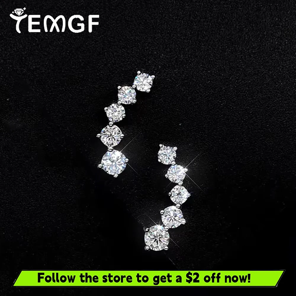

TEMGF Gradient Size Moissanite Studs Earrings 925 Sterling Silver for Women Party Fashion Elegant Fine Jewelry GRA Certified