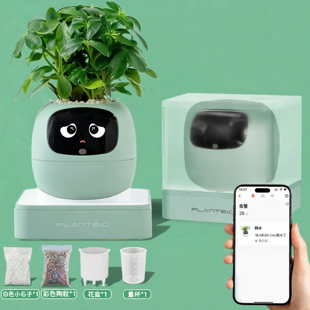 Smart Interactive Emoji Plant Container Digital Electronic Flower Pot Modern Desktop Succulent Device Creative Home Desk