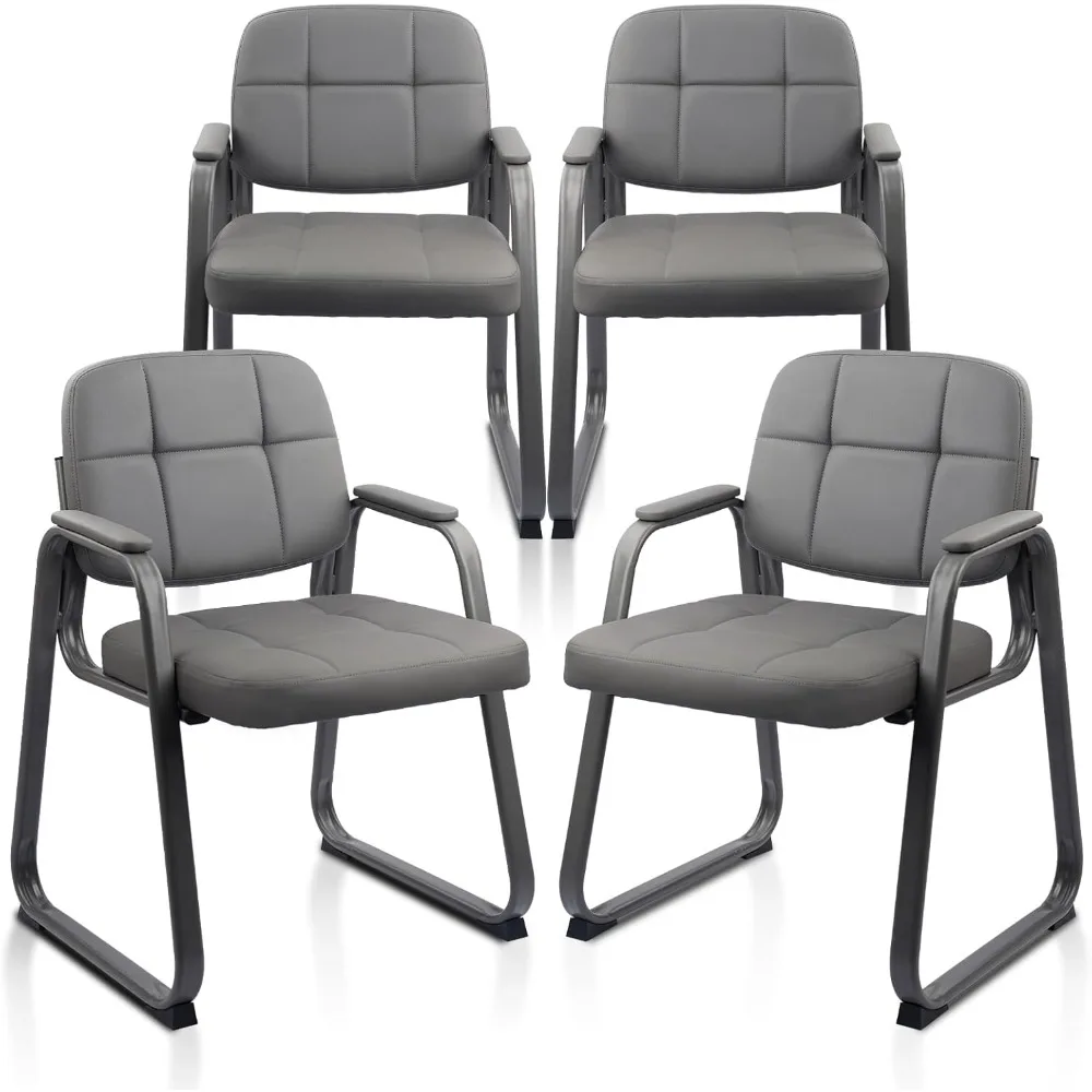 

Waiting Room Guest Chair with Bonded Leather Padded Arm Rest for Office Reception and Conference Desk Black with Sled Base