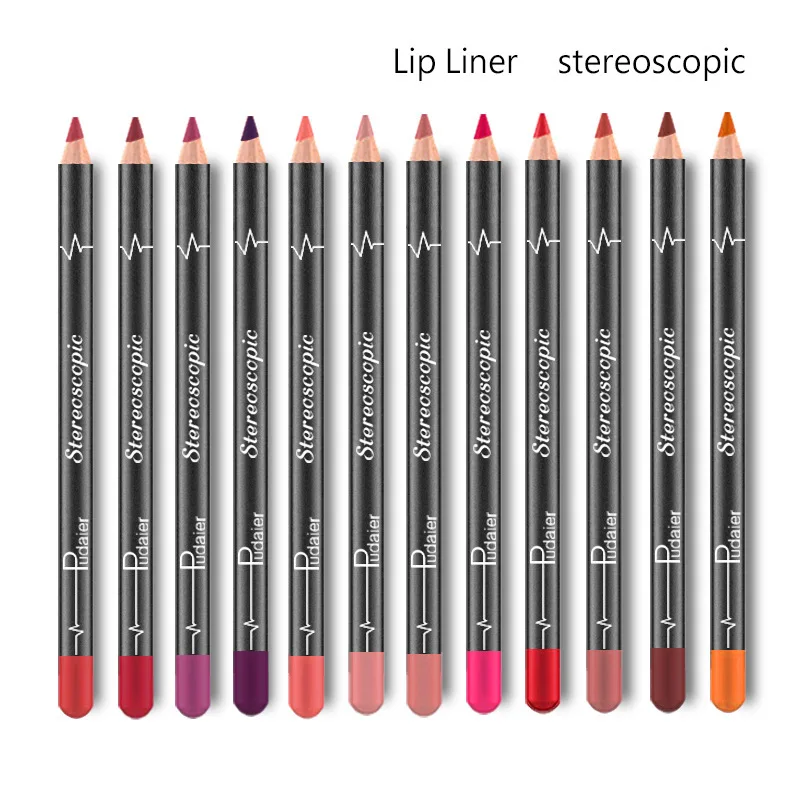 12PCS/Set Sexy Matte Lip Stick Lipliner Plump Lips Waterproof Long Lasting Smooth Natural Lipliner Pen Makeup Cosmetic Tools Kit