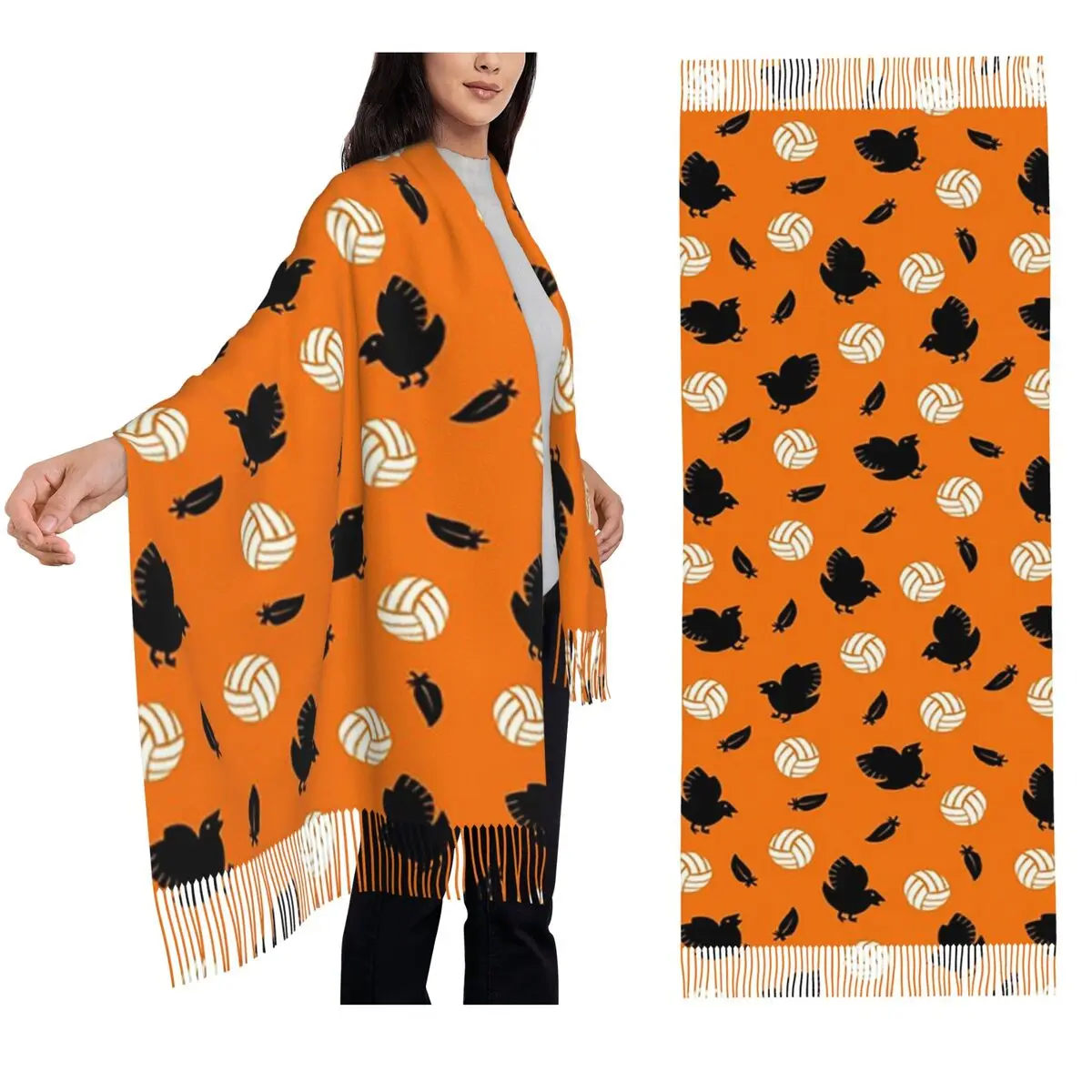 Haikyuu Karasuno Volley Crows Scarf Tassel Scarves Women Soft Warm Shawls and Wraps Large Fall Winter Shawl Wrap