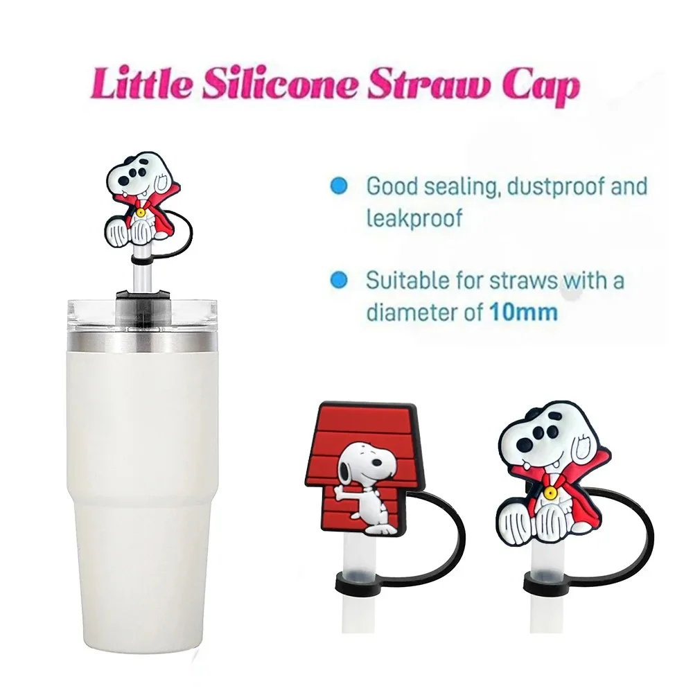 MINISO Snoopy topi penutup sedotan 10MM sedotan minuman kartun Plug dapat digunakan kembali tahan percikan minum Fit cangkir sedotan topi liontin