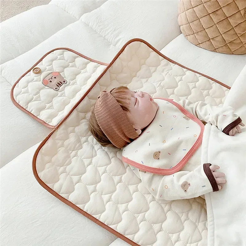 Baby Portable Foldable Waterproof Diaper Changing Pad Cute Bear Washable Travel Nappy Floor Change Play Mat Infant Care Products