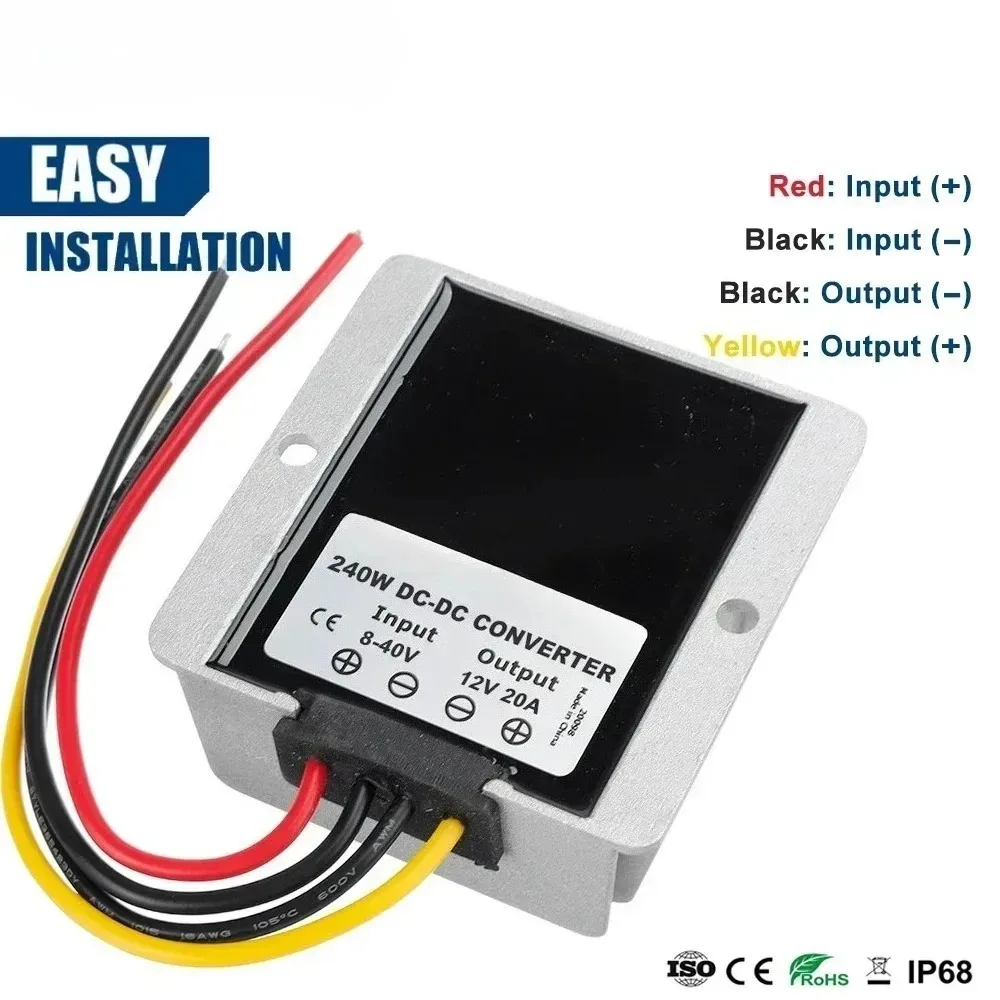 DC Converter 8-40V to 13.8V 12V 20A 6A 15A 10A Boost-Buck Step-down Voltage Stabilizer Boats Waterproof Efficient for Cars