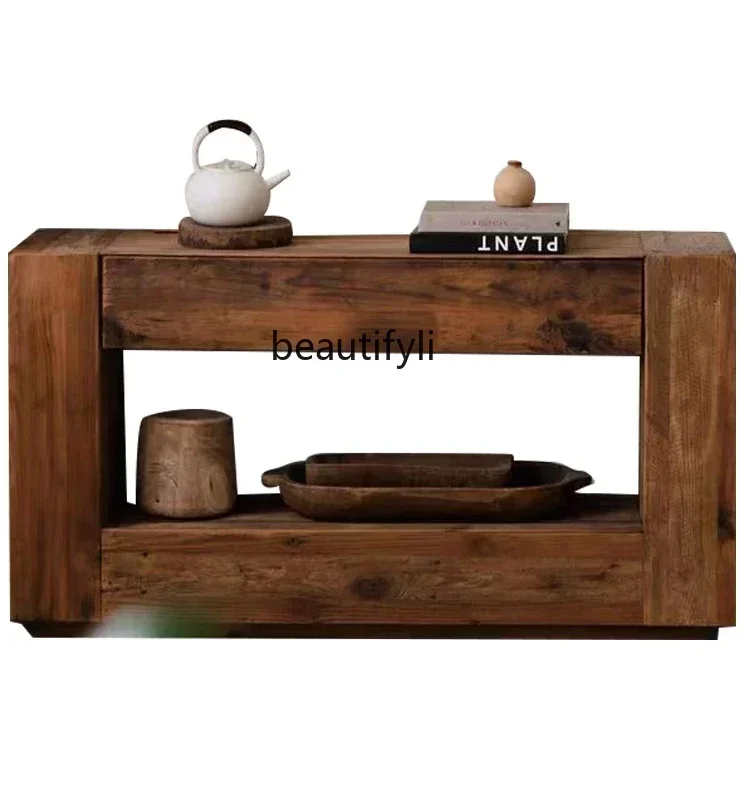 

L Retro Console Tables Bed & Breakfast Old Pine Wood Decorative Chest of Drawers Nordic Style Wall a Long Narrow Table Display
