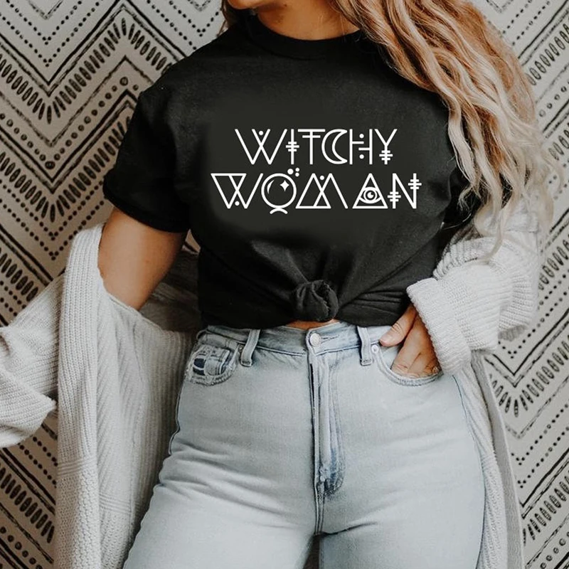 Witchy Woman Funny Halloween T Shirt for Woman Witch Halloween Clothes Dark Edgy Goth Tshirt Wicca Clothes Fortune Teller Tops