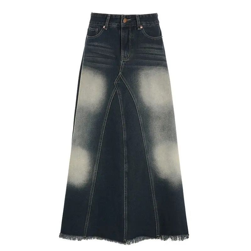 Fishtail Denim Rok Met Hoge Taille Amerikaanse Retro Distressed Dames Lange Rok Afslankende Slanke Hete Meisjesrok