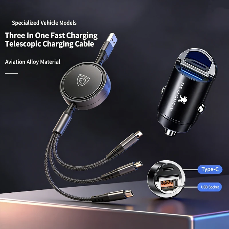 For Peugeot 206 307 308 3008 207 208 407 408 4008 508 2008 301 3-in-1 Micro Data Wire USB Type C Fast Charger Cable/Car keychain