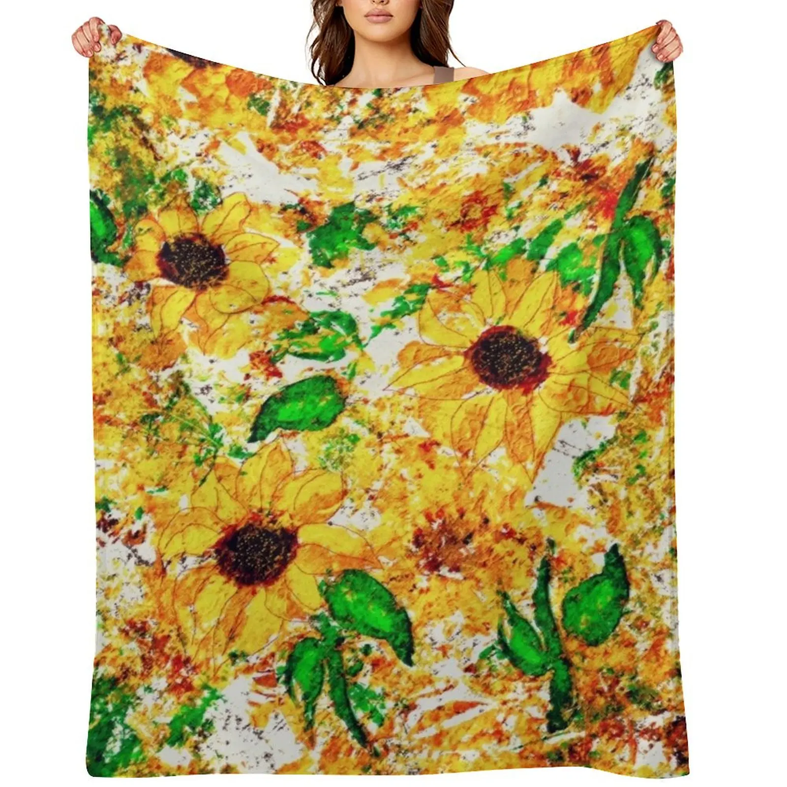 

Primitive Rustic Sunflower Garden Yellow Green Brown Throw Blanket valentine gift ideas For Baby Summer Luxury St Blankets