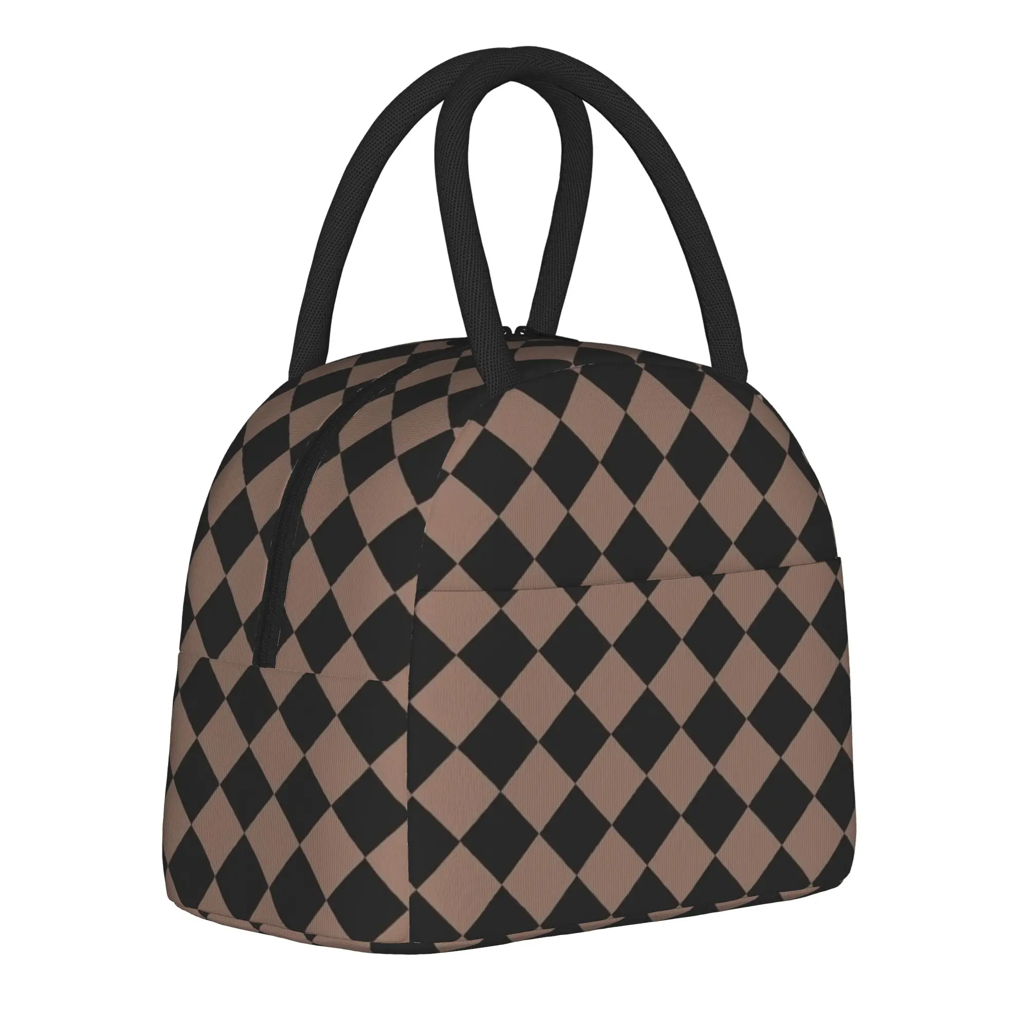 

Brown black Checkerboard Insulated Lunch Bag Leakproof Grid Chess Meal Container Thermal Bag Tote Lunch Box Travel Food Bag