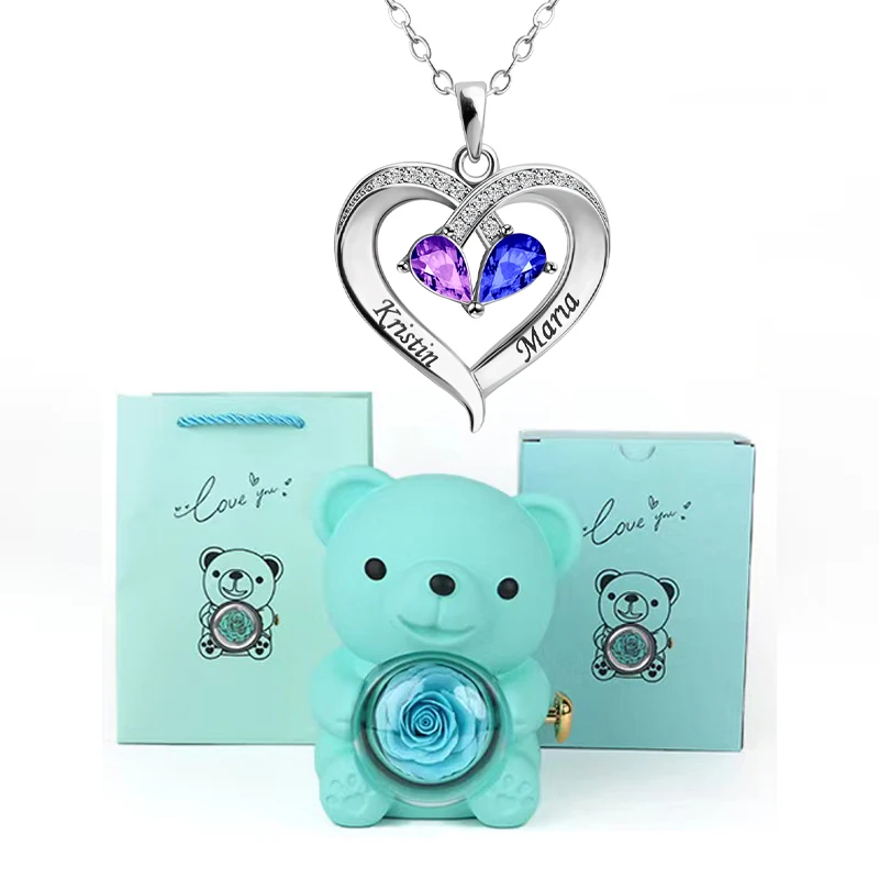 

Ожерелья в форме сердца, кулон с милым медведем, розой, подарочная коробка, подходит для женщин, 20225, жены, день матери, день рождения, ювелирные изделия, подарки