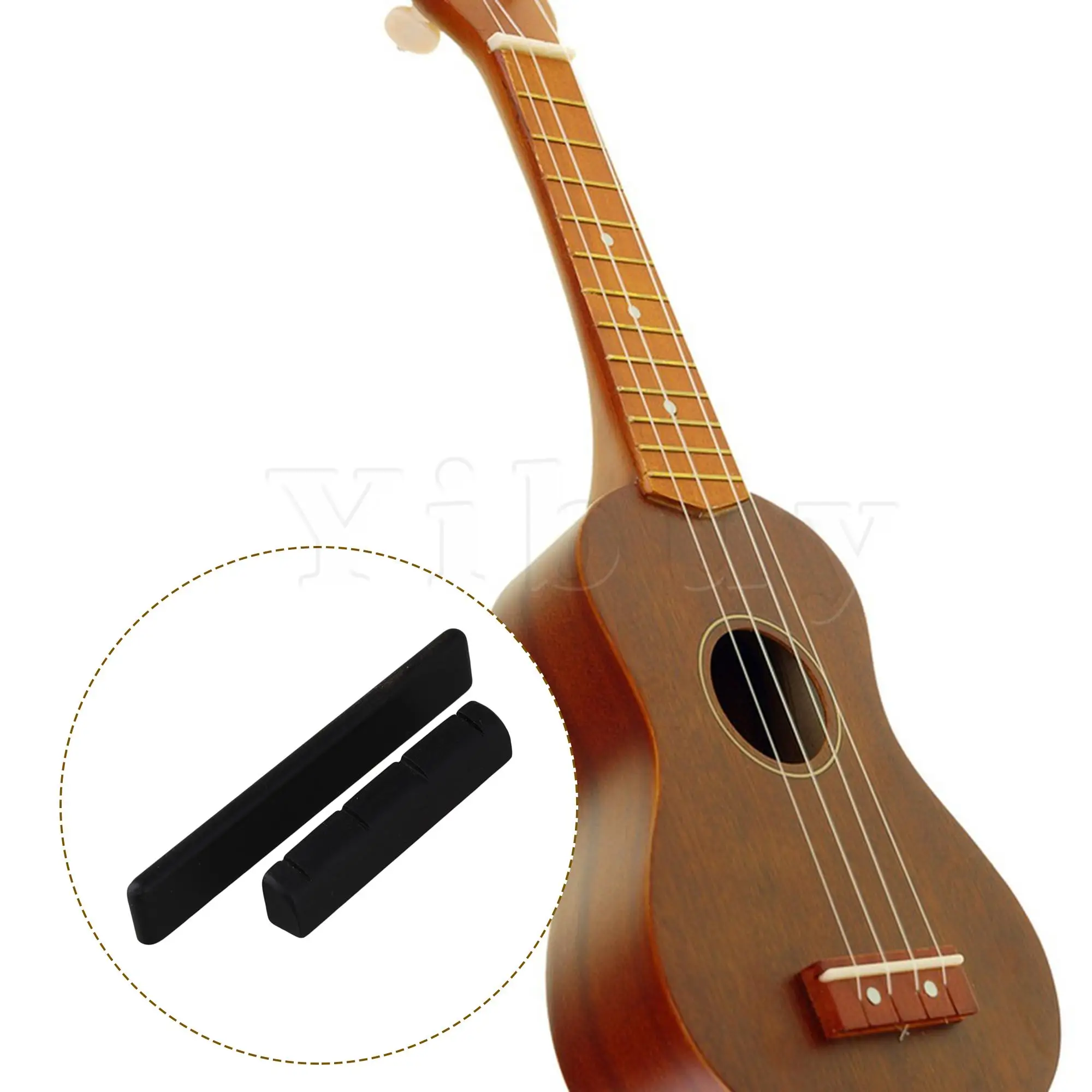 Yibuy Sela Ebony com Porca, Guitarra Ukulele de 4 cordas, Preto 35x5x7mm, 100 pcs