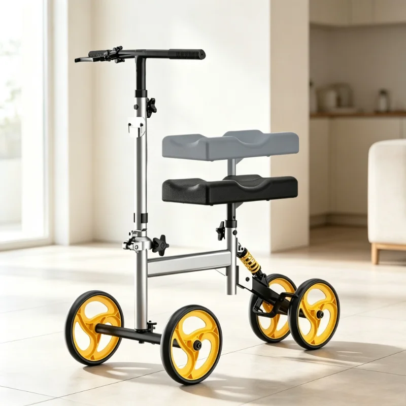 Knee Walker  Foot Injuries, Steerable Scooter with Shock Absorption Ankle Recovery, Foldable Crutch Alternative for Post-Surgery