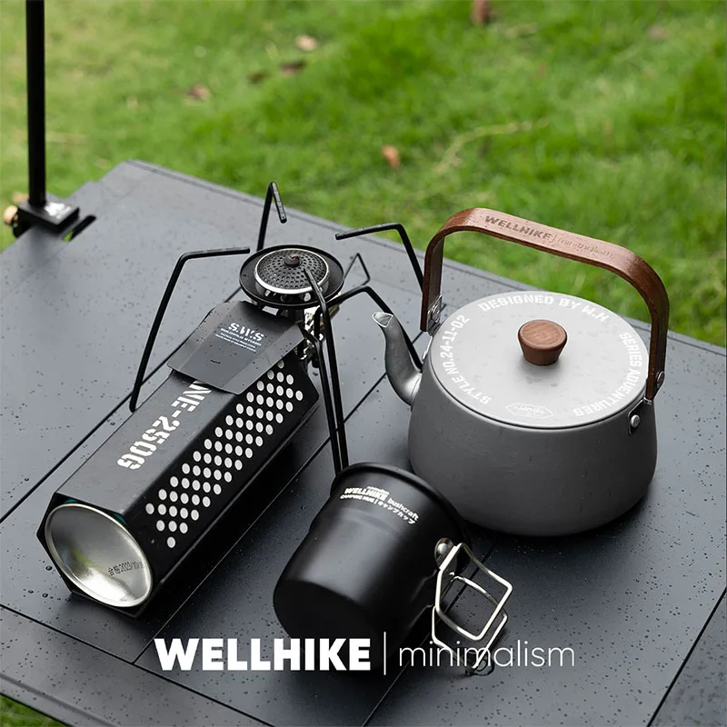 WELLHIKE 1.1L Portable Ultralight Aluminum Camping KettleOutdoor Tea KettleCoffee PotPortable CookwareTravel Essential Utensils