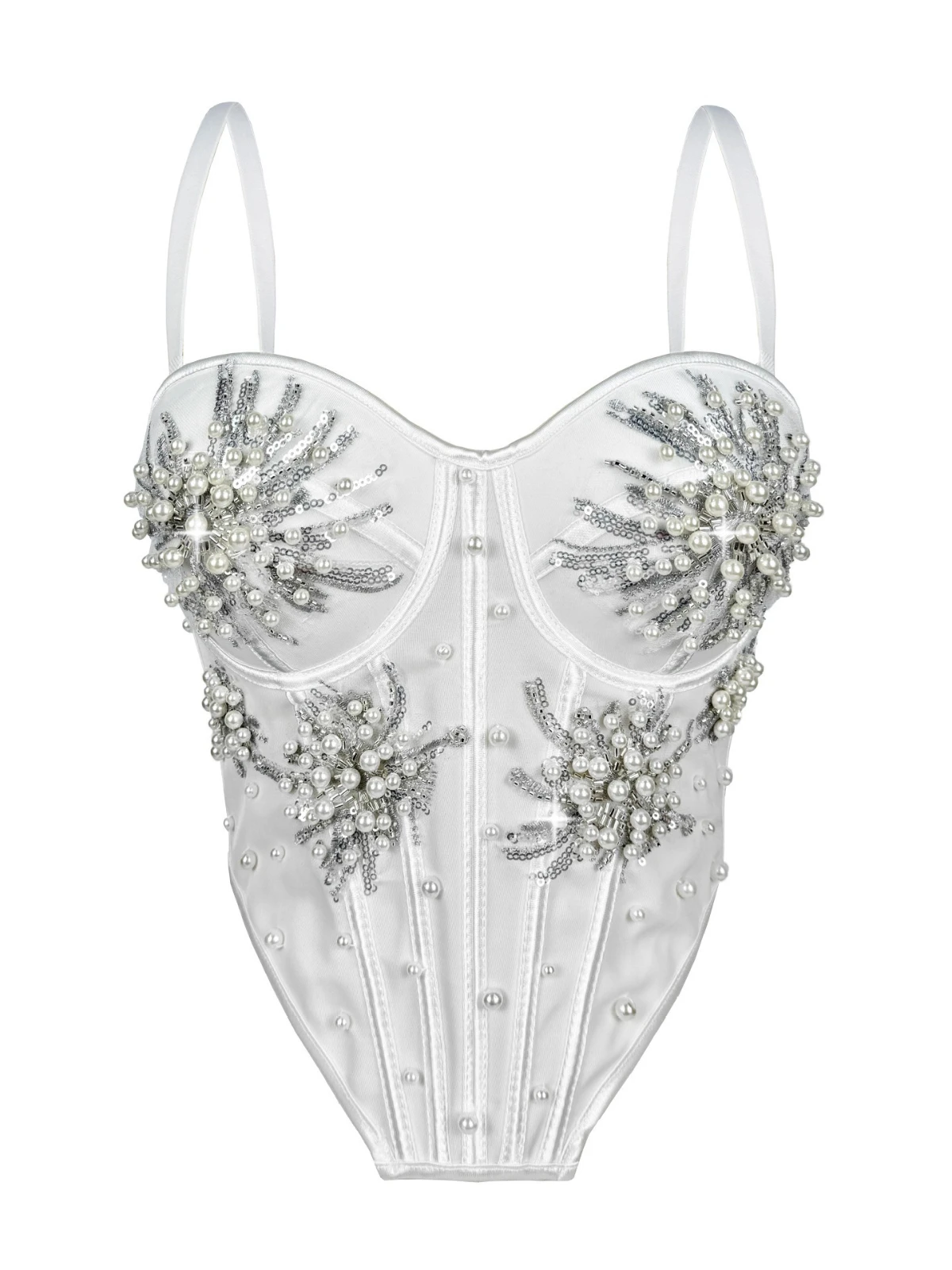 

SsTss Элегантный топ на бретелях с жемчугом для женщин, модный укороченный топ с вышивкой и блестками для клубной вечеринки Y2K, уличная одежда, обтягивающие майки с косточками