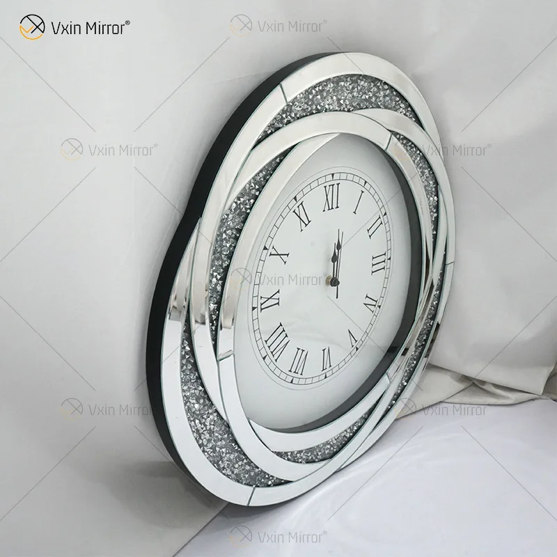 Cross-border factory bedroom glass mirror oval hotel digital wall clock